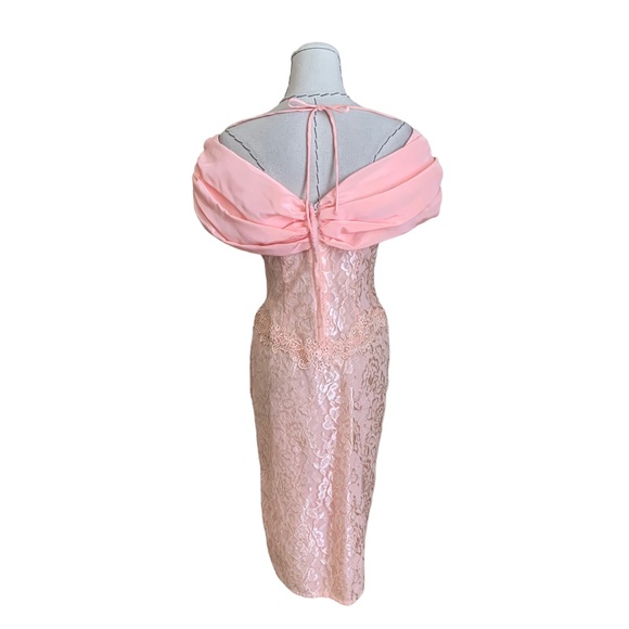 Vintage 80s Pink Lace Off Shoulder Dress Dress with Matching Gloves XS Prom - Picture 5 of 14